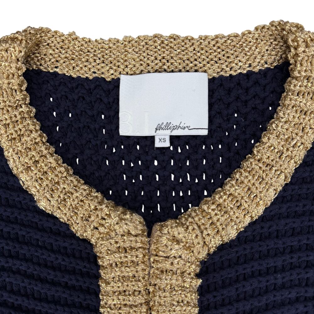 3.1 PHILLIP LIM Knitted Cardigan Size XS Navy Metallic Gold - Picture 3 of 7